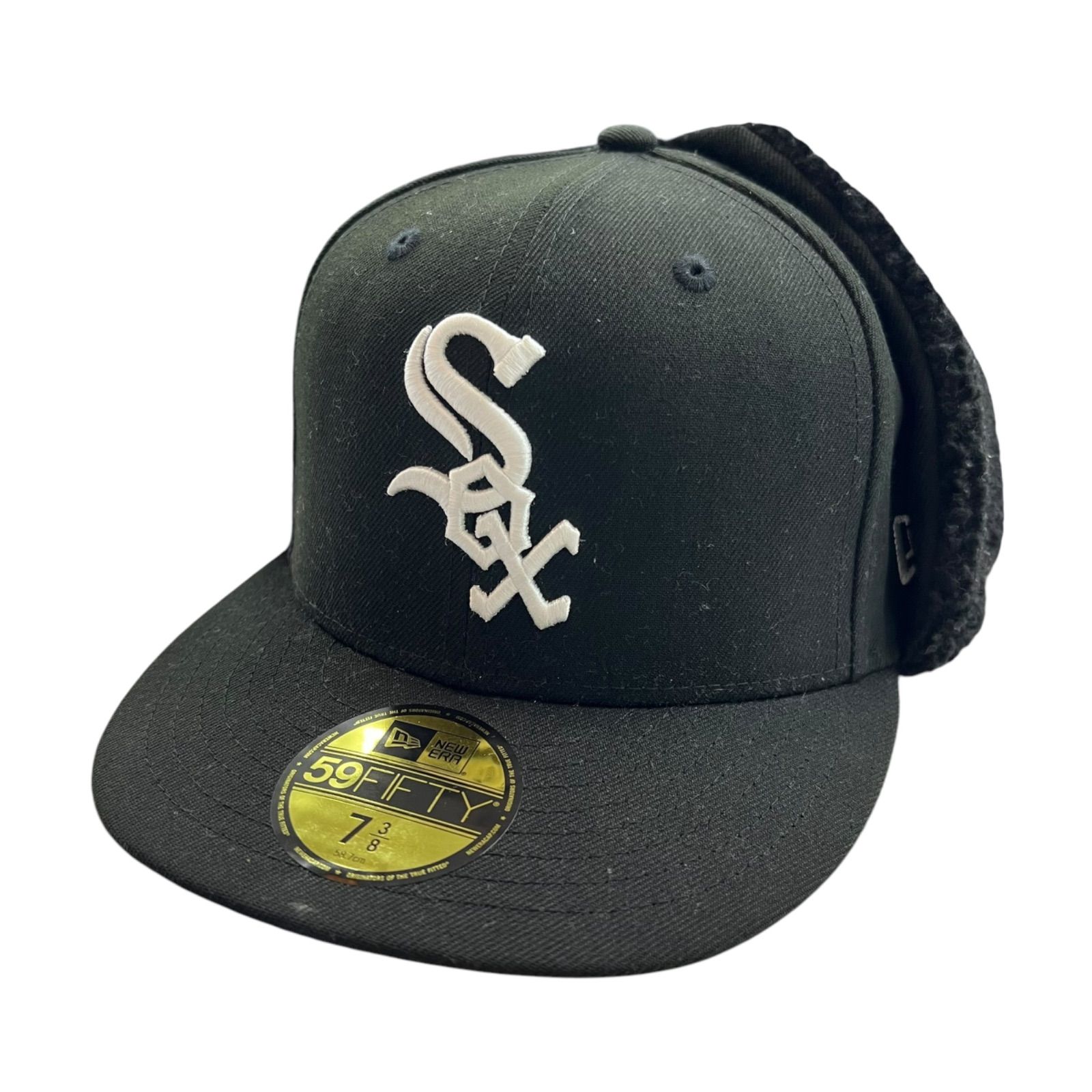 New Era White Sox 59Fifty Dog Ear ニューエラ ホワイトソックス ドッグイヤー フライトキャップ キャップ 帽子 ブラック 7-3/8  58.7cm