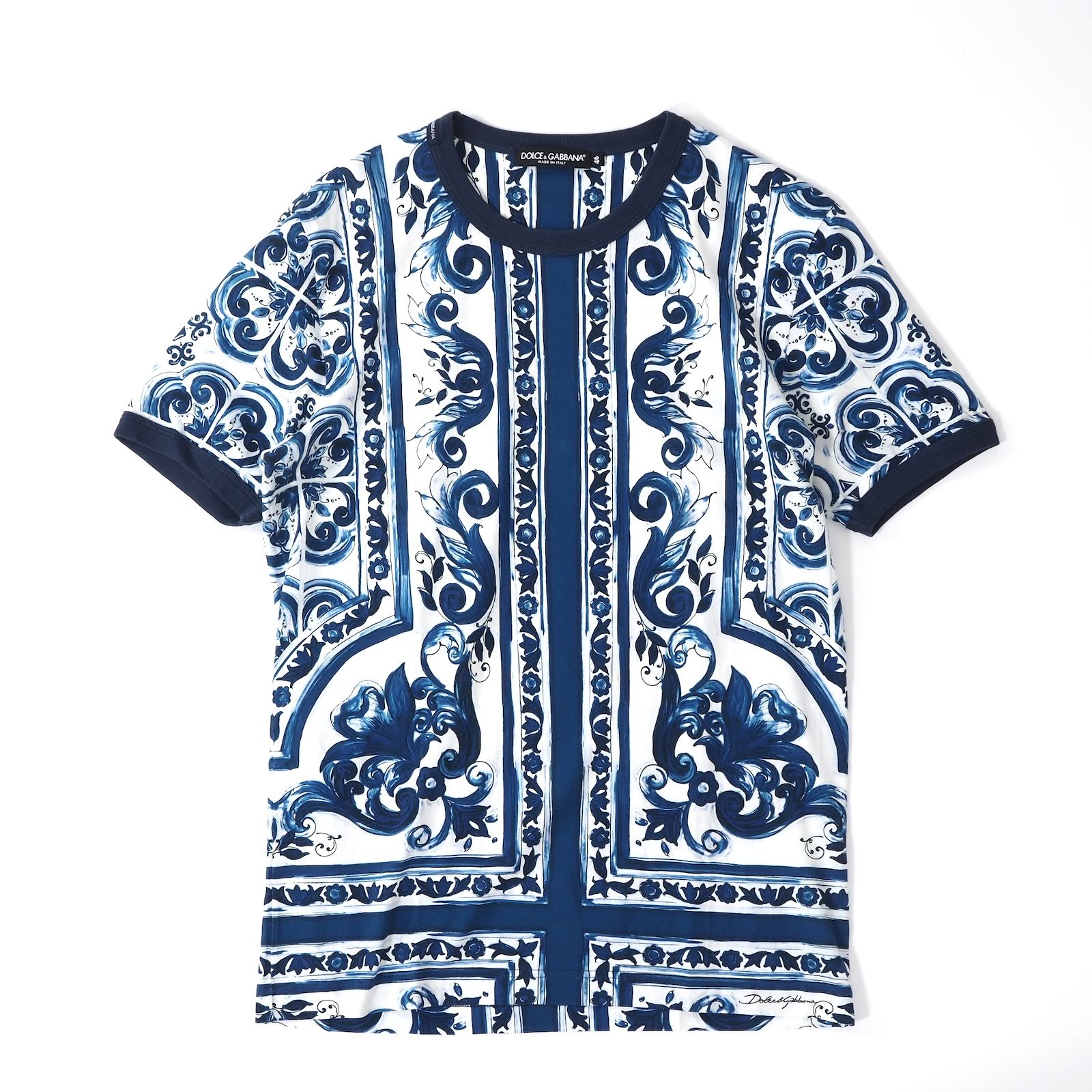 ドルチェ＆ガッバーナ DOLCE＆GABBANA 現行 半袖 Tシャツ カットソー 46 ブルー ホワイト メンズ 5-YF009
