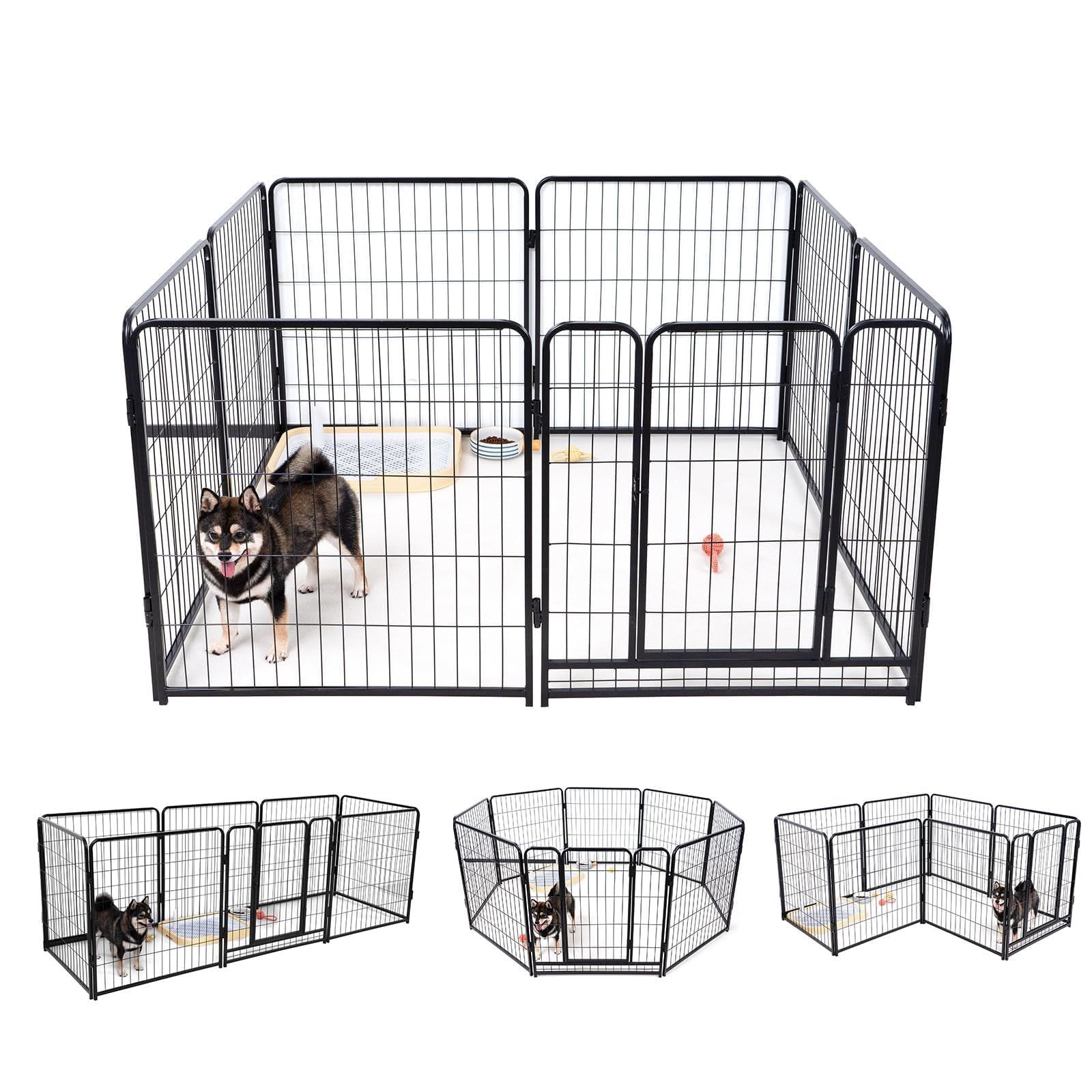 KIRATAKU 犬 ゲージ 大型犬 サークル 60 80 98CM ペットサークル サークル ペット ケージ 犬用サークル ペットフェンス 犬サークル 中型犬 スチール製 コンパクト 組み立て簡単 室内室外兼用 ブラック 高さ60cm 6