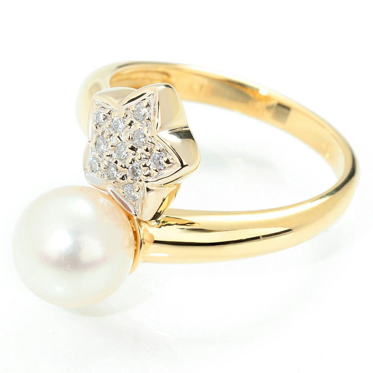 パールリング 指輪 アコヤ真珠 8mm ダイヤモンド K18 12号 中古  