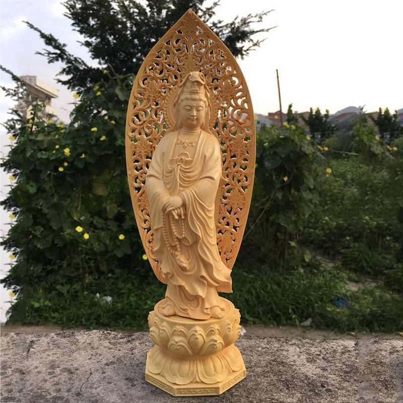 ❷木彫り 置物　オブジェ 仏像 仏像 オブジェ 置物 蓮観音 ツゲの木 木彫り 彫刻 開運 幸運