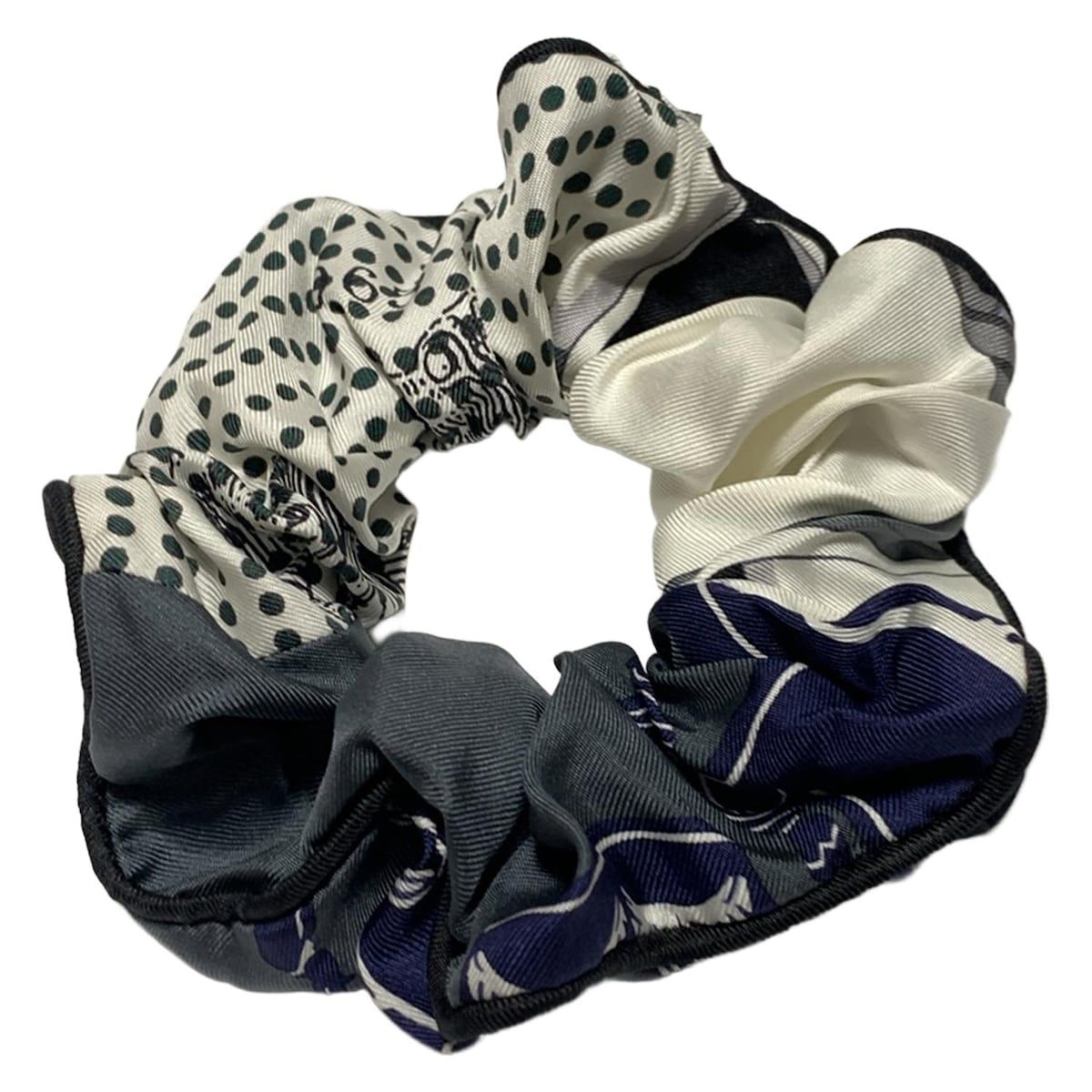 HERMES エルメス シュシュ - シルク ダークグレー×白×マルチ ドット柄