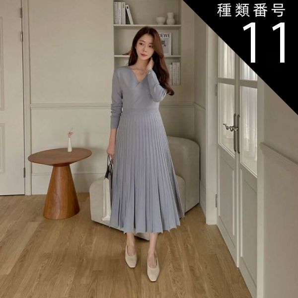 ワンピース フレアワンピース 膝丈 ひざ丈 袖あり カシュクール 襟なし セミフレア Aライン リボン ウエストマーク ウエストリボン かわいい 大人可愛い きれいめ シンプル カジュアル 大人 上品 おしゃれ 大人女子 こなれ感 ラブリー キュート クール モード系 セクシー 種類11：画像5/M ワンピース フレアワンピース 膝丈 ひざ丈 袖あり