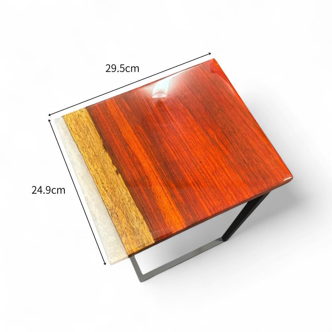 サイドテーブル アイアン 欅 無垢材 木製 天然木 一枚板 コの字