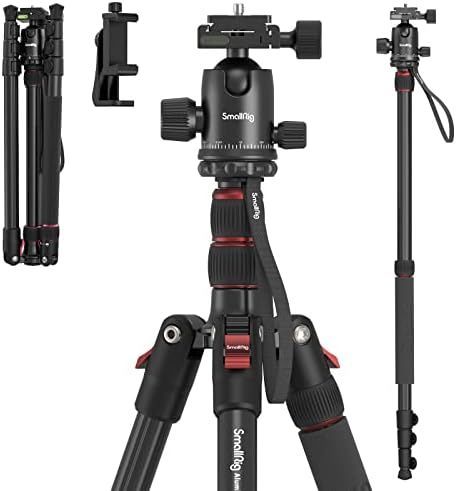 ♥ SmallRig カメラ用三脚 全高180cm 一脚可変式 360°自由雲台付き クイックシュー式三脚 コンパクト アルミ製 耐荷重15kg 4段調整 中心軸反転 スマホクリップ付き-3935