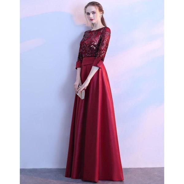 パーティードレス 結婚式 演奏会 ロングドレス 七分袖 ロング丈 切替 スパンコール 忘年会 ロング キラキラ 大きいサイズ 謝恩会 同窓会 ド パーティードレス 結婚式 演奏会 ロングドレス 七分袖 ロング丈 切替