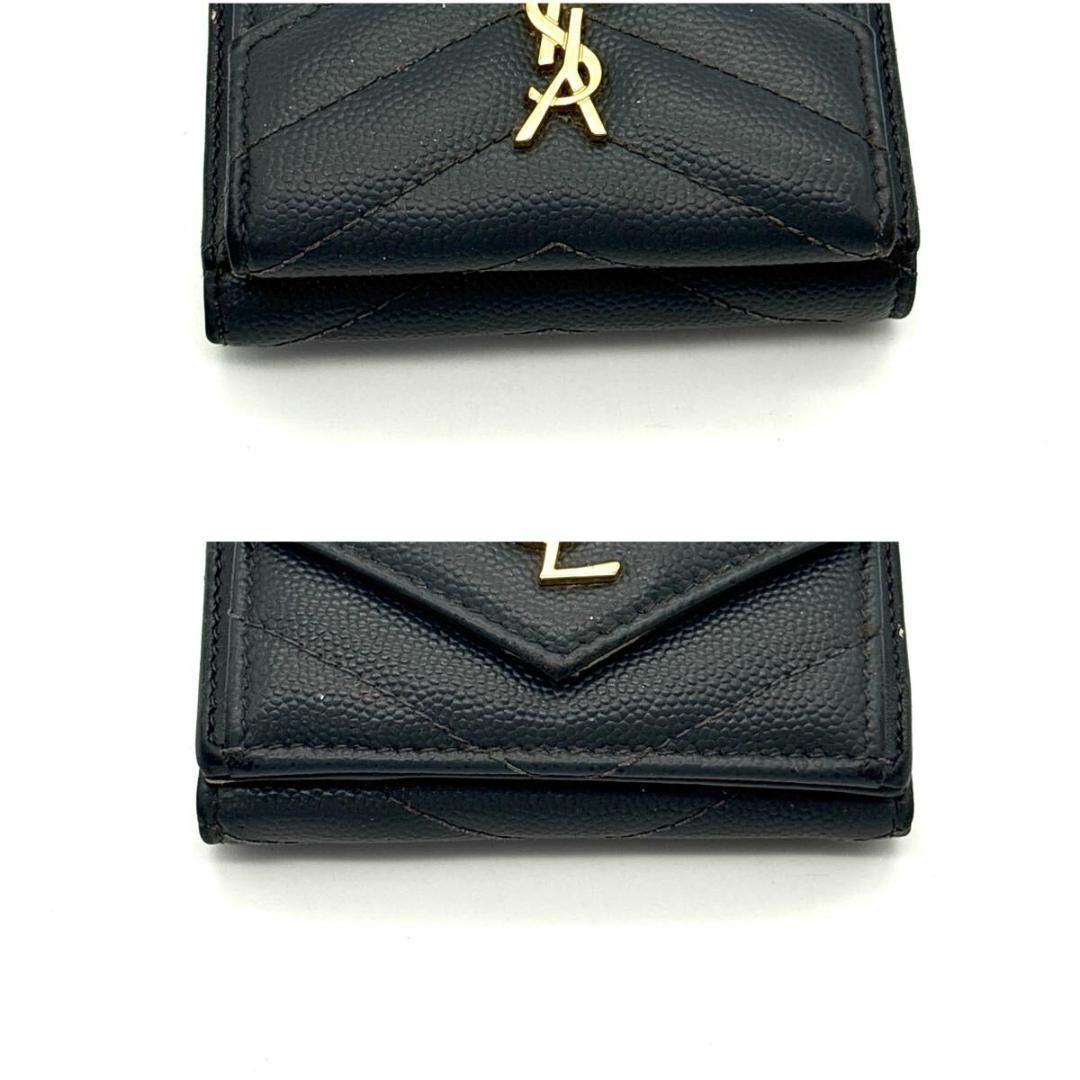 最高級◆SAINT LAURENT 三つ折り財布 キャビアスキン グレー 最高級◇SAINT LAURENT 三つ折り財布 キャビアスキン グレー