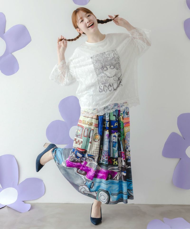 ☆スカラー　152755：四季の柄・ヴィンテージカー 2柄展開スカート 152755：四季の柄・ヴィンテージカー 2柄展開スカートの通販-ScoLar