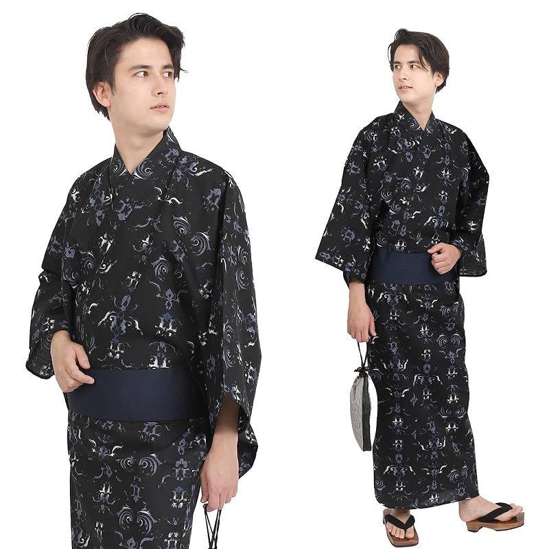  Fuuka 浴衣 3点 セット メンズ 綿浴衣 ワンタッチ帯 腰紐 Lサイズ z 37 101 浴衣セット 着物 浴衣