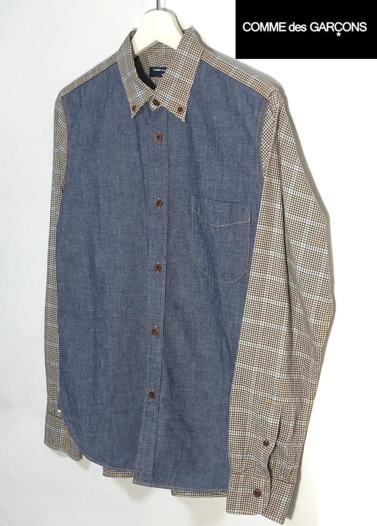 人気| 14AW コムデギャルソンオム ドッキング シャンブレー|デニムシャツ マチ付き|赤耳 Comme des Garcons Homme Docking shirts