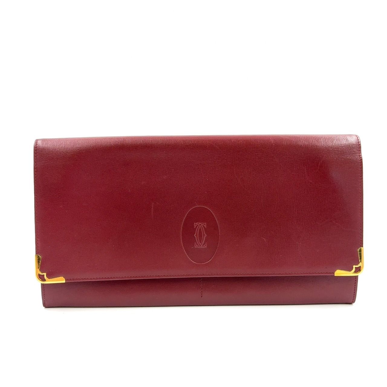 Cartier マストライン レザー ボルドー クラッチバッグ ゴールド 7 318 4 155