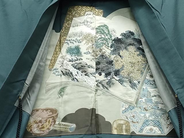 平和屋着物○男性 紬 アンサンブル 錆鉄御納戸色 正絹 逸品 CAAW3685vf