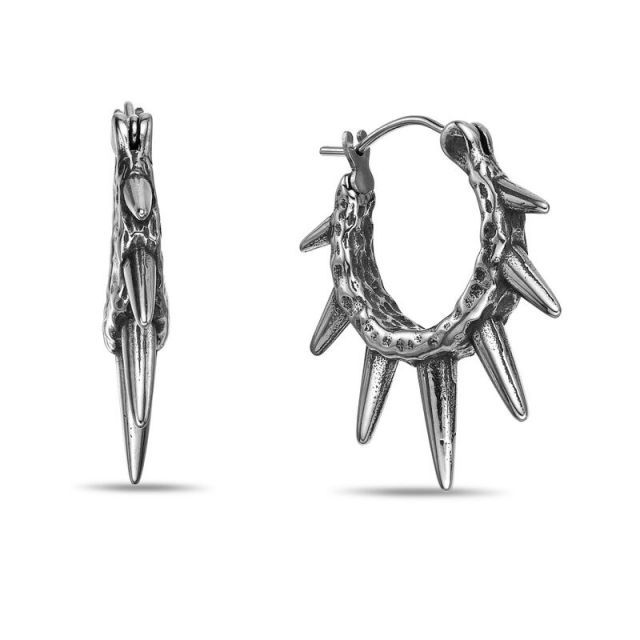 リンクス メンズ ピアス イヤリング Men s LYNX Stainless Steel Spike Hoop Earrings
