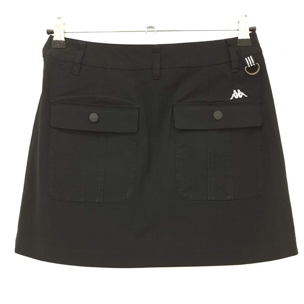 パーリーゲイツ プリーツスカート 黒×白 ウエストロゴ 光沢感 合皮