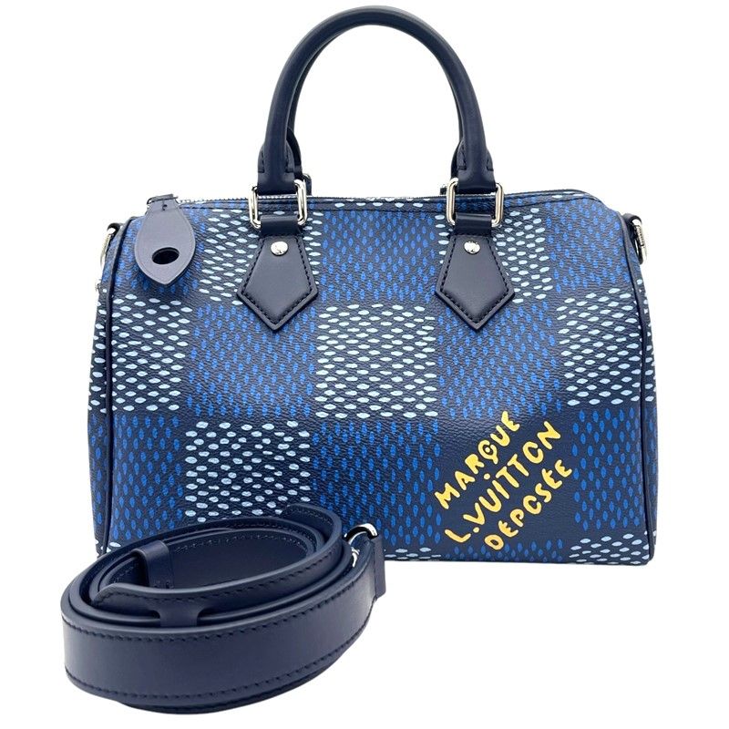 ルイ ヴィトン LOUIS VUITTON スピーディ バンドリエール25 N40691 ブルー シルバー金具 ダミエ ヘリテージキャンバス メンズ ハンドバッグ