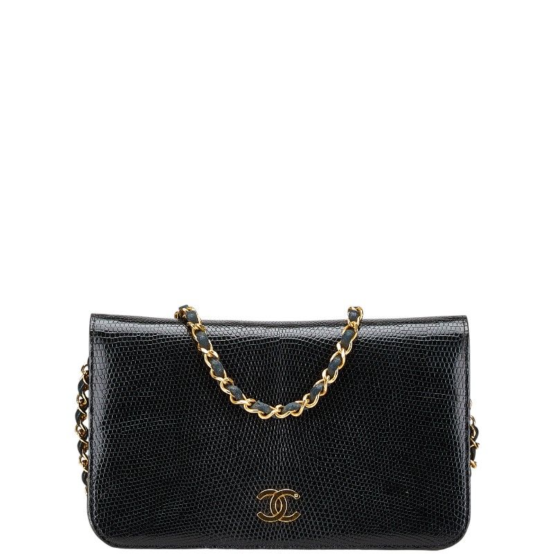 シャネル ココマーク チェーン ショルダーバッグ ブラック リザード レディース CHANEL 243-06758