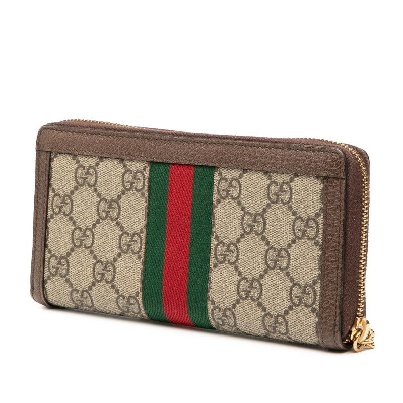 グッチ GGスプリーム オフディア 長財布 ラウンドファスナー 523154 ベージュ ブラウン PVC レザー レディース GUCCI 1-0237454