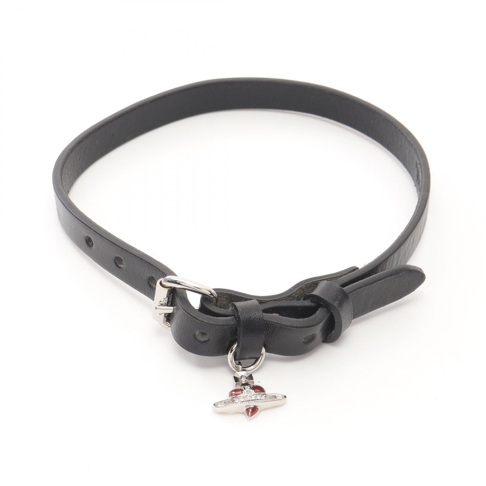 ヴィヴィアンウエストウッド Vivienne Westwood チョーカー DIAMANTE HEART ブラック レザー ステンレススチール DIAMANTE HEART チョーカー レディース Used B