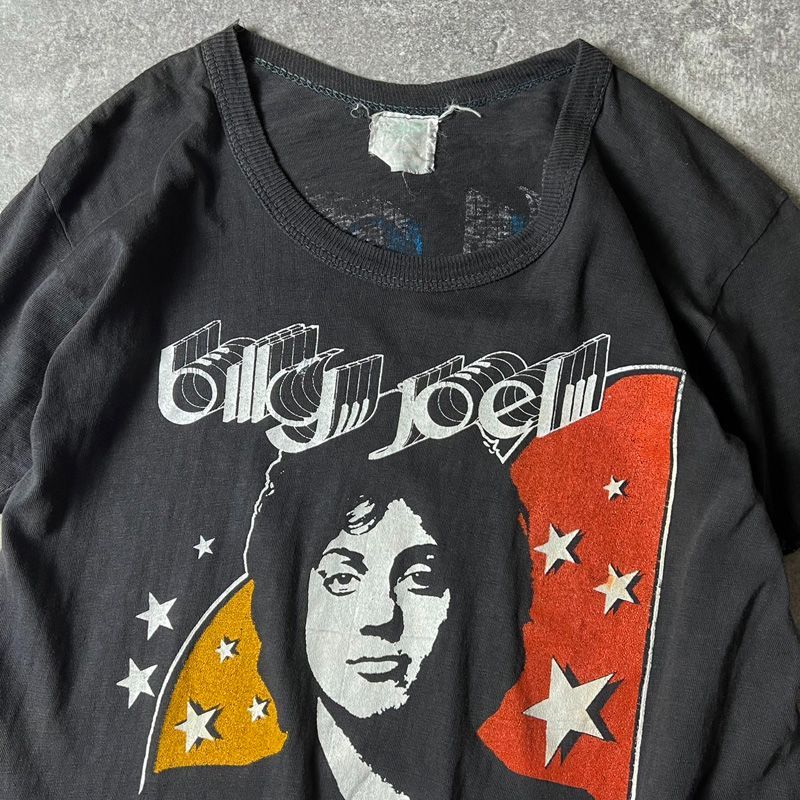 雰囲気系 70s パキ綿 Billy Joel 両面 プリント 半袖 Tシャツ / 70年代 
