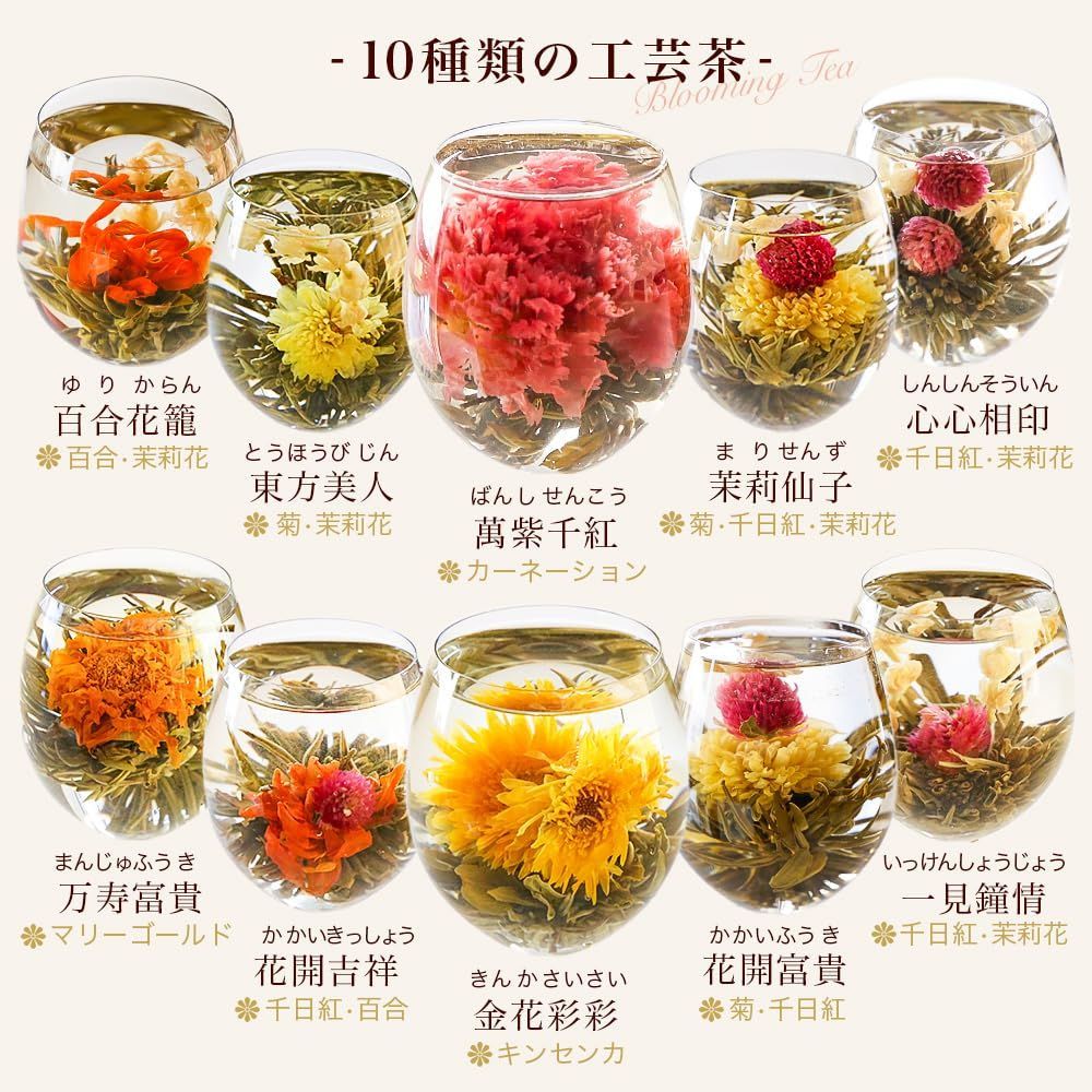 RIMTAE ギフト 花咲くお茶 カーネーション茶 工芸茶10種類