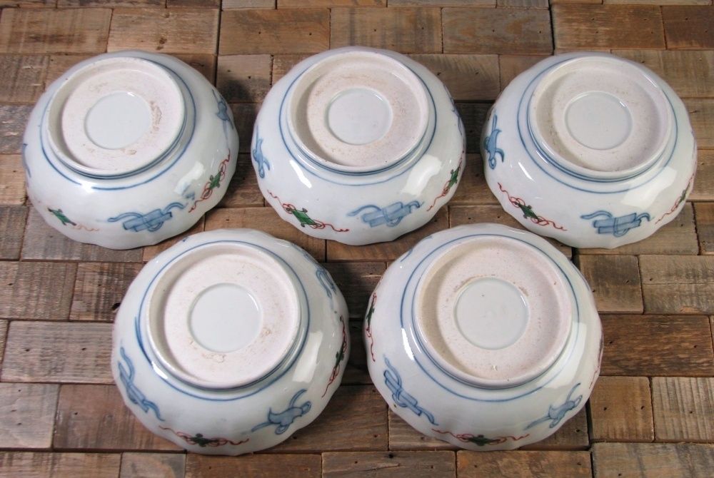 古伊万里 染錦・金彩 なます皿5客 幅：15.2cm 幕末～明治/25e094