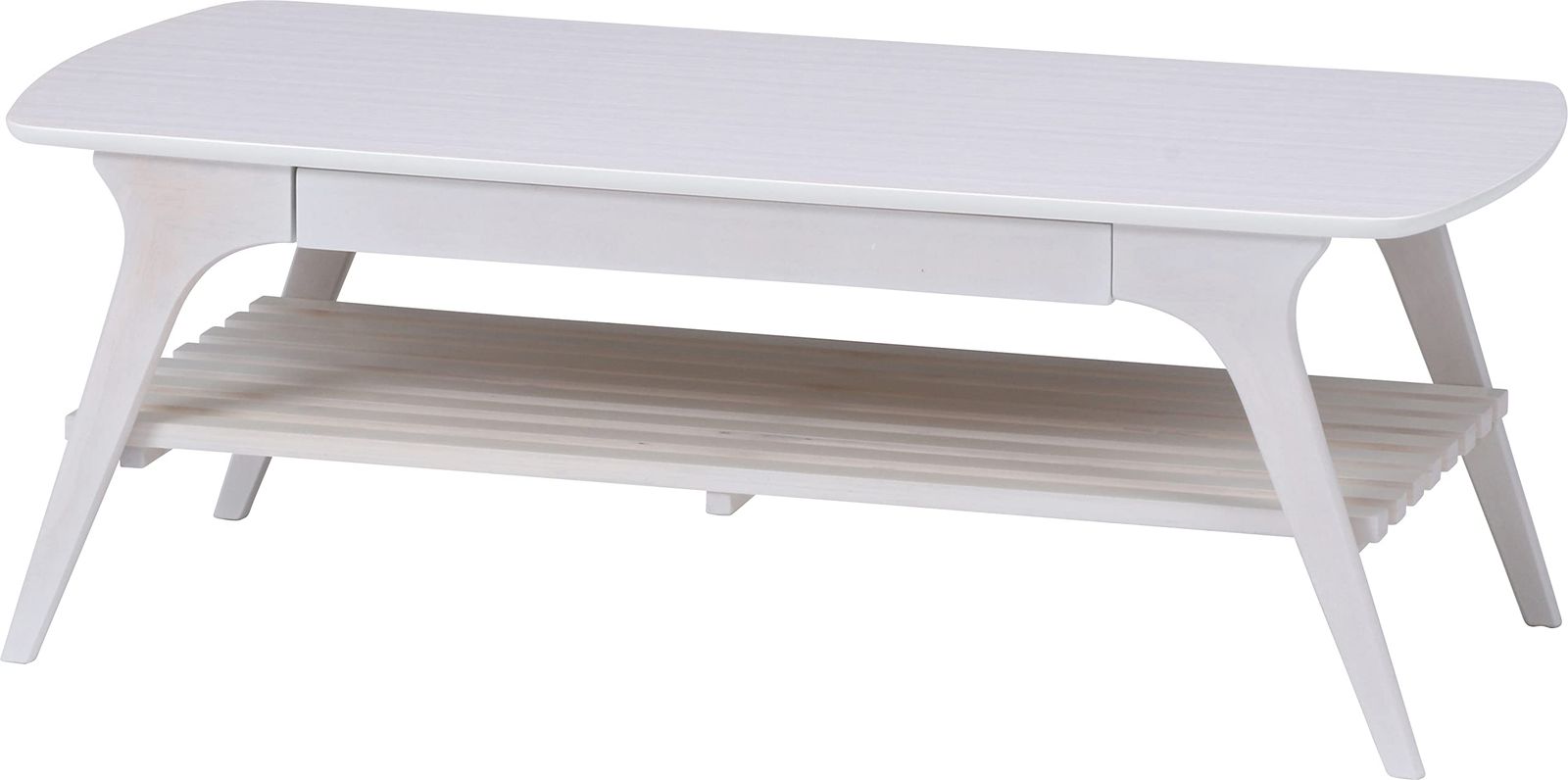 不二貿易 ローテーブル センターテーブル 幅110×奥行50×高さ40cm ホワイト 収納棚 引き出し付き 木目調 床傷防止 98072