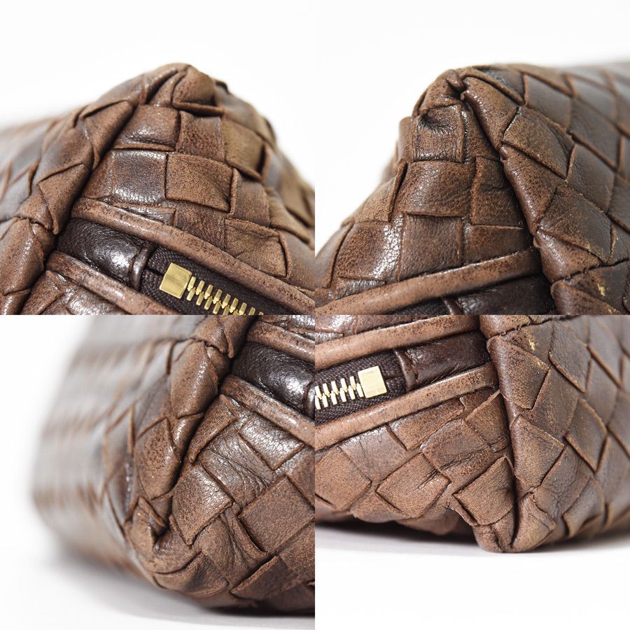 【美品】ボッテガヴェネタ マルチ ポーチ イントレチャート レザー ブラウン BOTTEGA VENETA ボッテガヴェネタ 2つ折財布 ブラウン イントレ