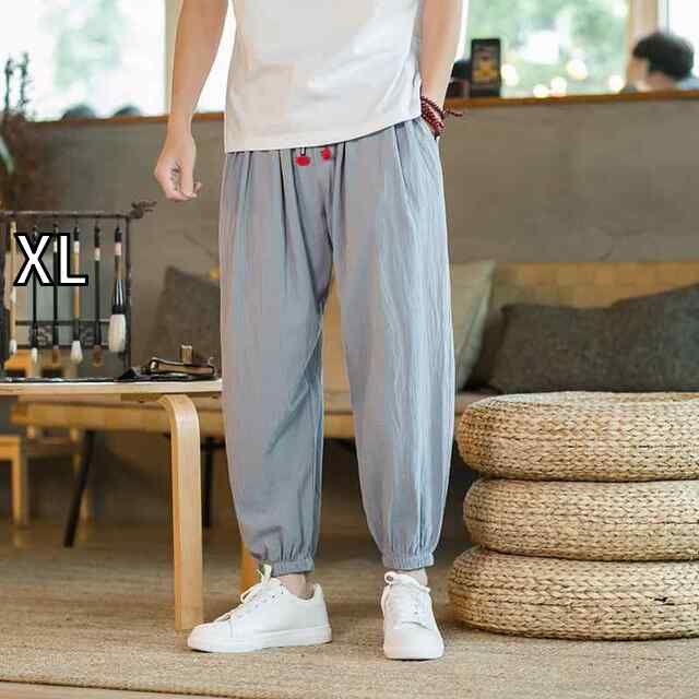 高品質，セール [XL]メンズ ファッション 服 男性用 オシャレ シンプル 大人 かっこいい 大きいサイズ ストリート 紳士服 夏 薄手 リネン パンツ カジュアル 綿麻 ズボン スウェット パンツ 九分丈 ファッショ その他
