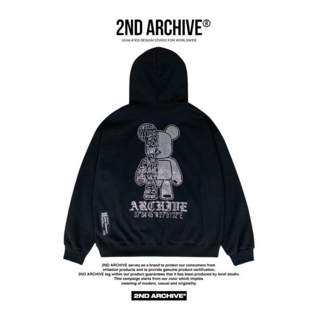 2ND ARCHIVE ラインストーンベアーパーカー】セカンドアーカイブ プル