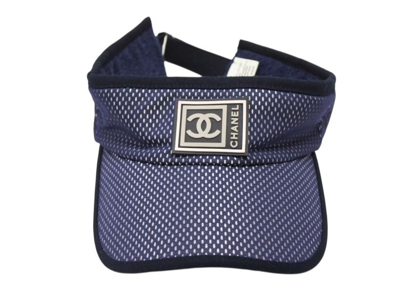 CHANEL シャネル スポーツライン サンバイザー ONE SIZE ココマーク メッシュ ネイビー ポリエステル ナイロン 4b007199