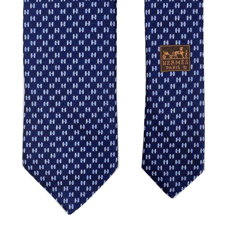 A*1様 HERMESネクタイ ヘヴィシルクタイ H ネイビー おそらく未使用美 美品】HERMÈS エルメス ネクタイ シルク100% Hロゴ ネイビー