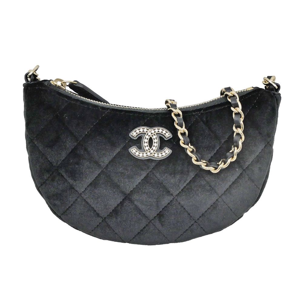 名東】【CHANEL】シャネル チェーンショルダーバッグ ベロア GD金具