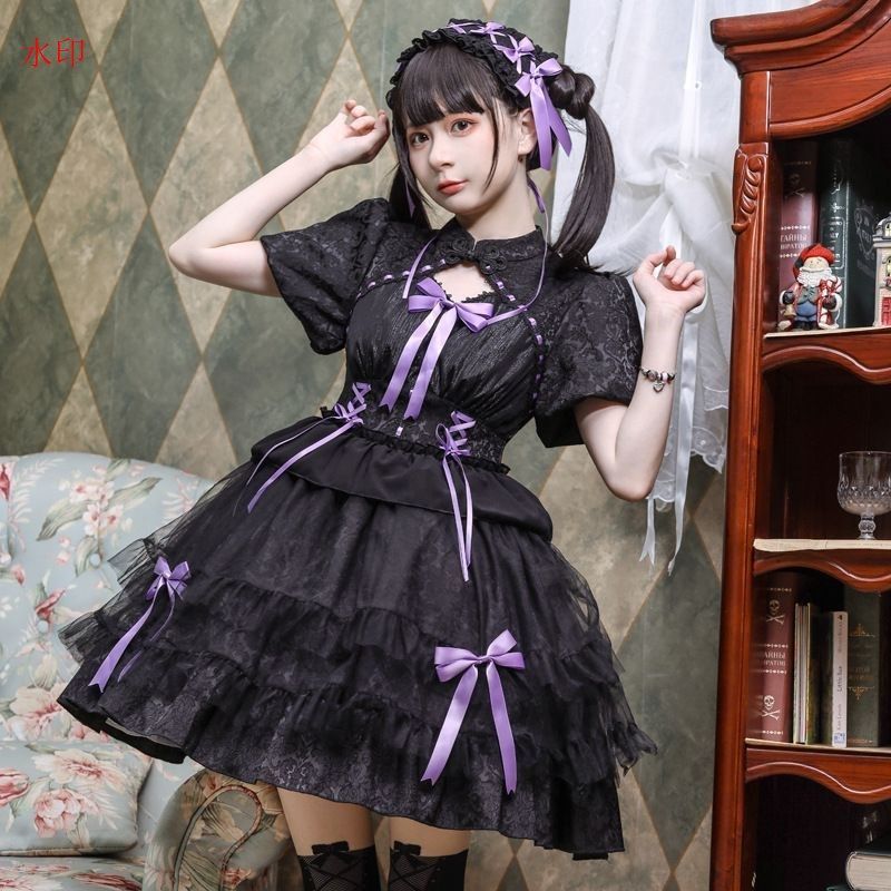 カワイイ コスプレ ロリータ ハロウィン コスプレ衣装 キャラクター衣装 コスチューム ゴスロリ メイド喫茶 メイドカフェ ドレス ワンピース 仮装 レディース クリスマス イベント 学園祭 文化祭 ブラック パープル