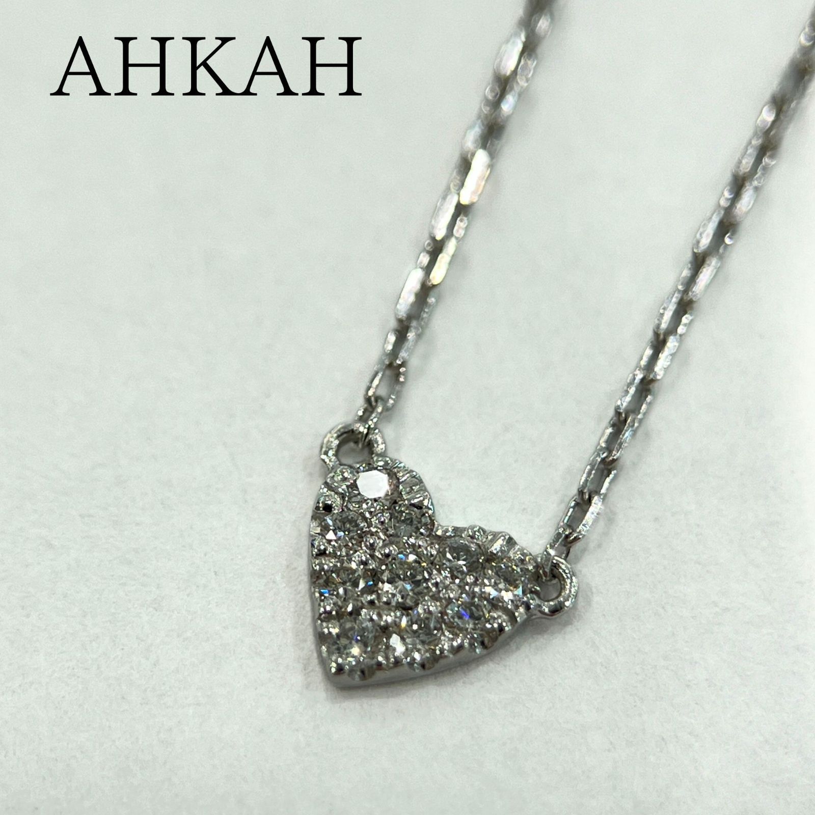 美品🌟AHKAH アーカー K18WG ダイヤモンド 0.05ct ハートパヴェ