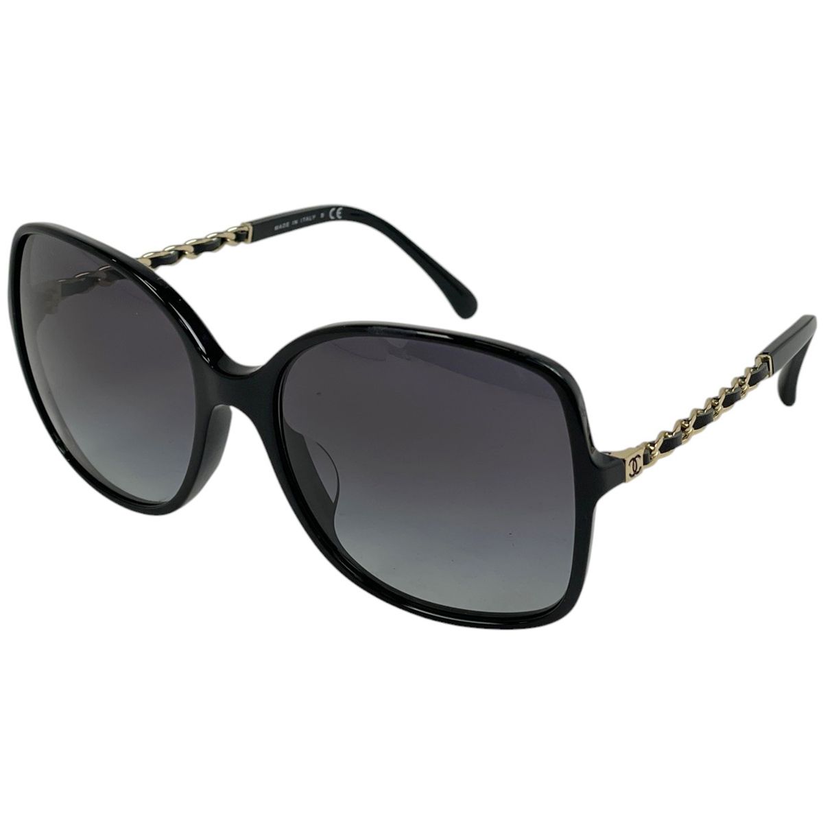 シャネル CHANEL ココマーク サングラス アイウェア グラデーション サングラス プラスチック レザー メタル ブラック ゴールド 5210 レディース