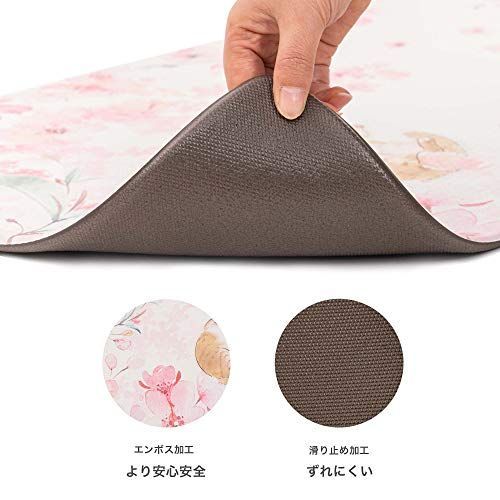 猫と桜_約45cm x 180cm RECYCOキッチンマット 塩化ビニル製 PVC台所低反発マット 拭ける 滑り止め 抗菌 防炎 撥水 防音 ロボット掃除機対応 洗濯不要 45X180cm 厚さ8mm 猫と桜