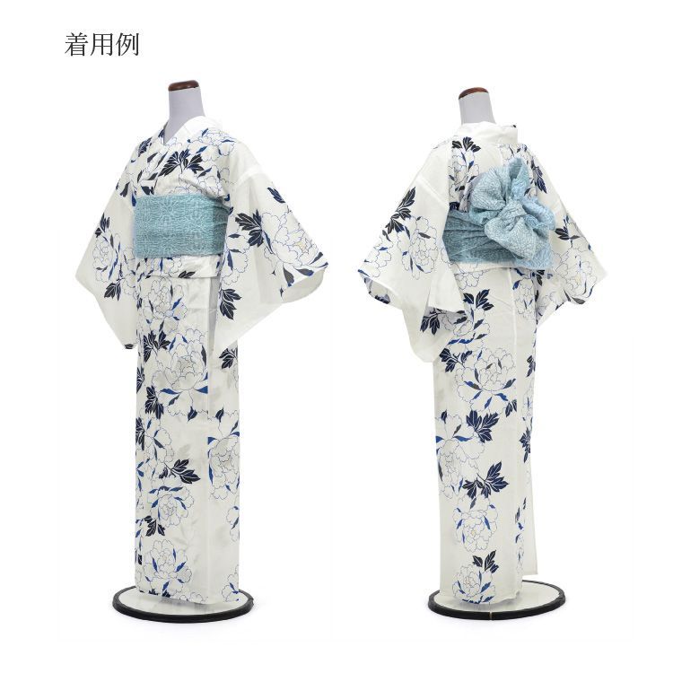 ✿新品未使用　綿麻浴衣　ターコイズブルー　大人浴衣　碧色　菊　ふくれ織半幅帯 大人浴衣 浴衣 ターコイズ ブルー 新品未使用 綿麻浴衣 ターコイズ