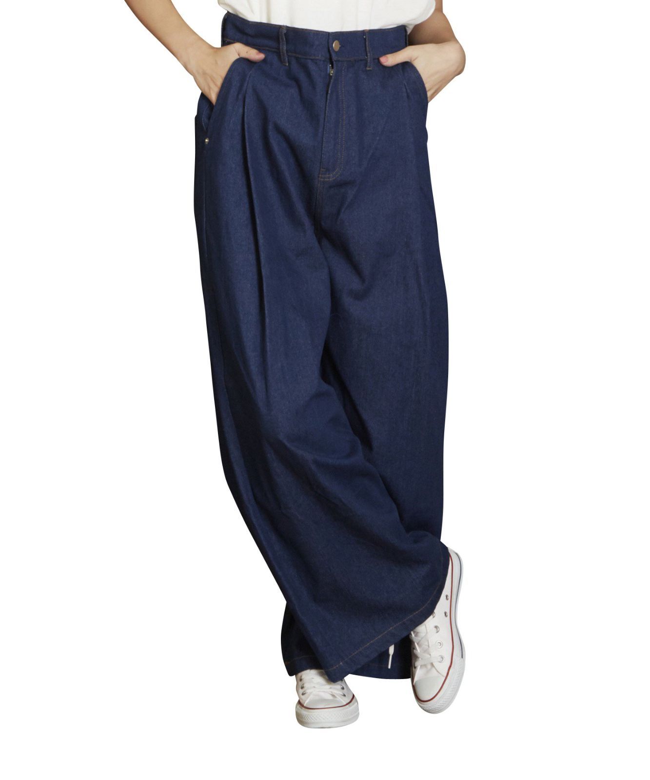 Size M_Color ブルー アンリラクシング Unrelaxing デニムワイドパンツ デニムプリーツパンツ UR-541W MEDIUM ブルー UR-541W_BL01M001