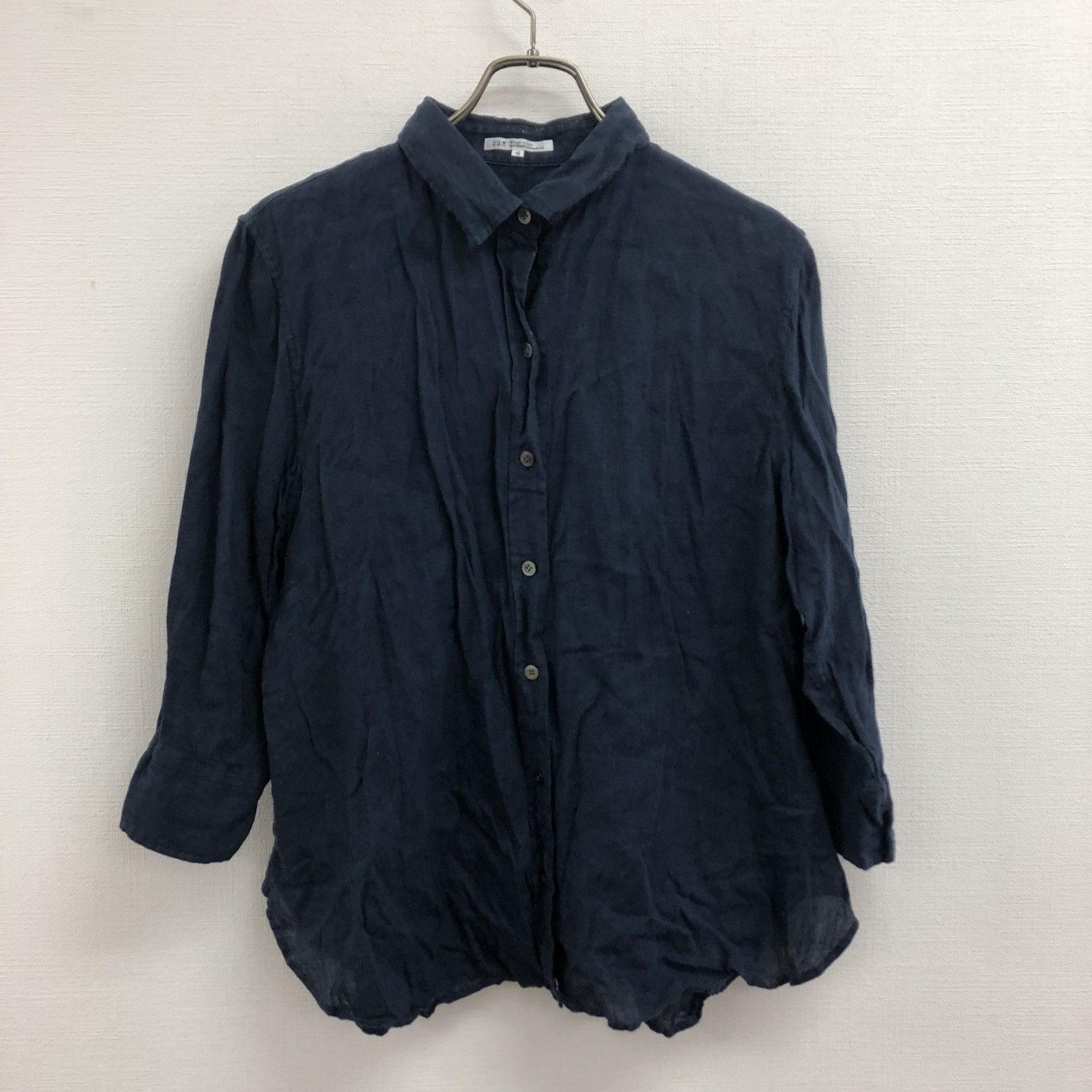 23区】23ク シャツ リネンシャツ 長袖シャツ サイズ46 ネイビー 麻 