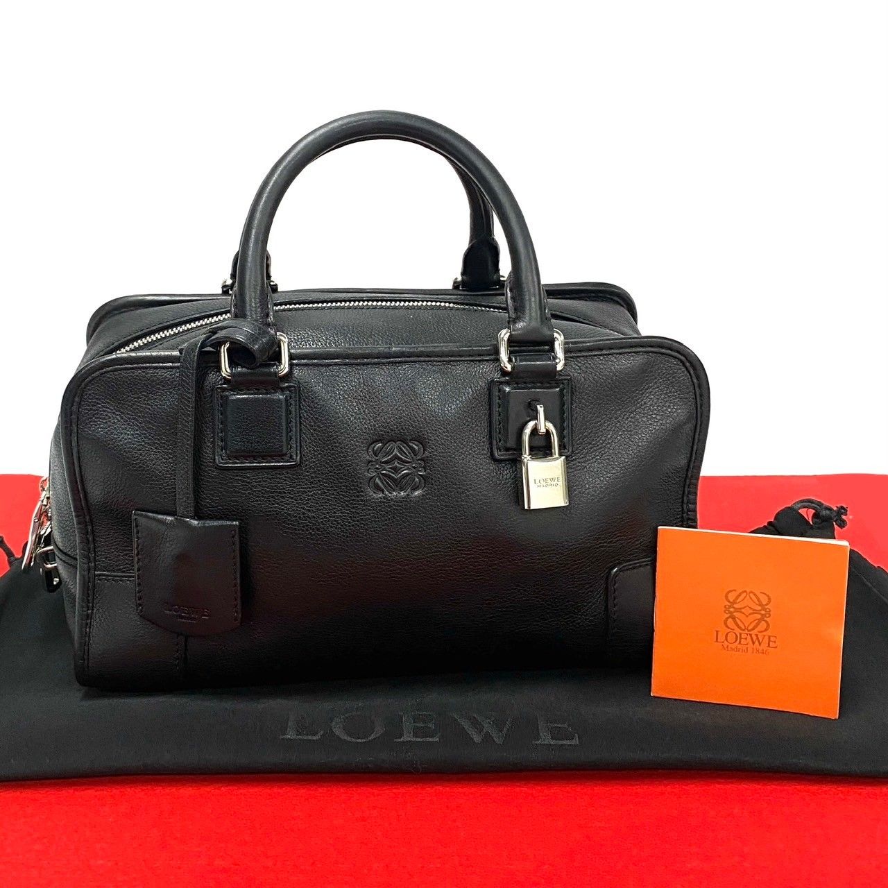 極 美品 袋付 LOEWE ロエベ アマソナ 28 アナグラム ロゴ レザー 本革 