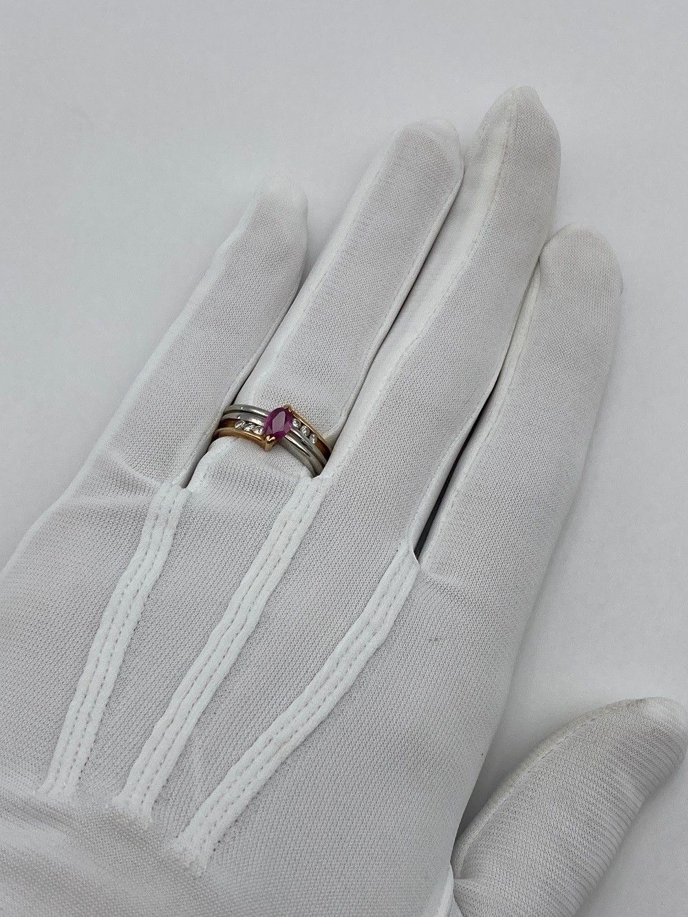K18/Pt900 ダイヤ0.15ct 色石 リング 11号 金 プラチナ コンビ 中古 D4