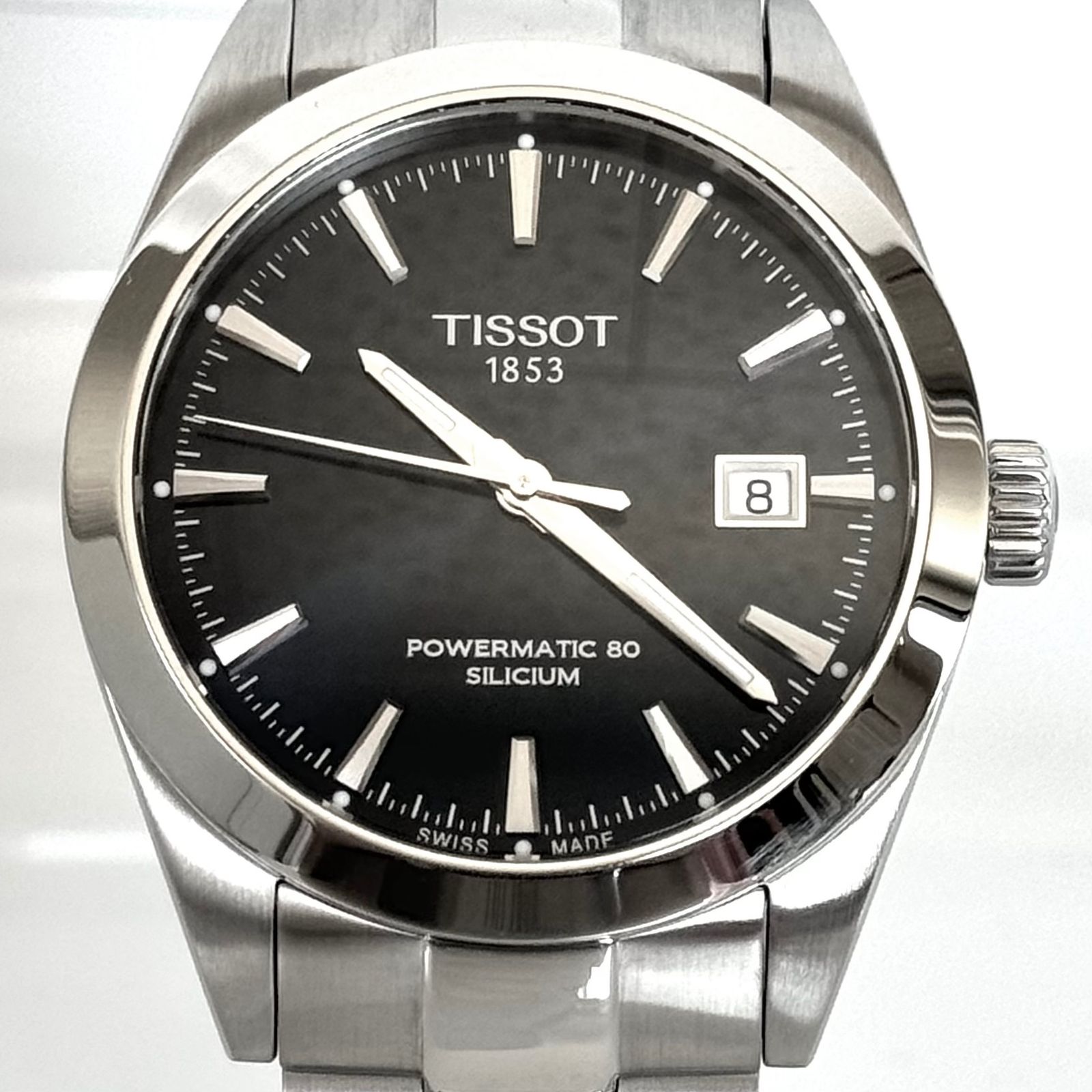 【美品】ティソTISSOTジェントルマンパワーマチック80T127407A自動巻ネイビーデイト表示裏スケ