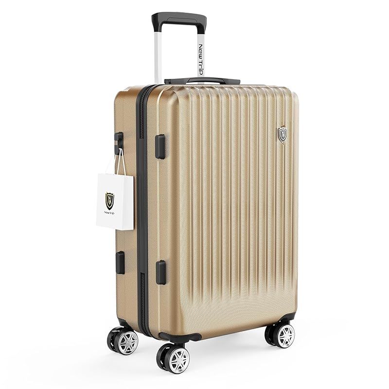New Trip スーツケース キャリーケース ストッパー付き 機内持ち込み 軽量 大型 S|M|Lサイズ キャリーバッグ 耐衝撃 大容量 ファスナータイプ 静音 ダブルキャスター TSAロック 海外 旅行 ビジネス 出張 シャンペンゴールド Lサイ 0