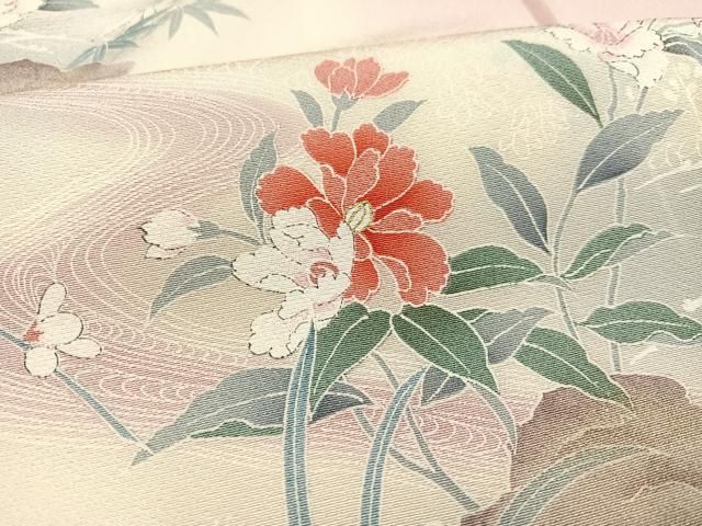 平和屋着物▽訪問着 単衣 手描き 刺繍 風景花文 正絹 逸品 AABD6477jh