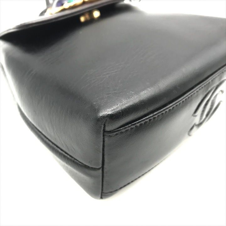 良品 CHANEL シャネル グリポワ ショルダー バッグ ブラック レザー gk778 良品 CHANEL シャネル グリポア カラー ストーン レザー ショルダー