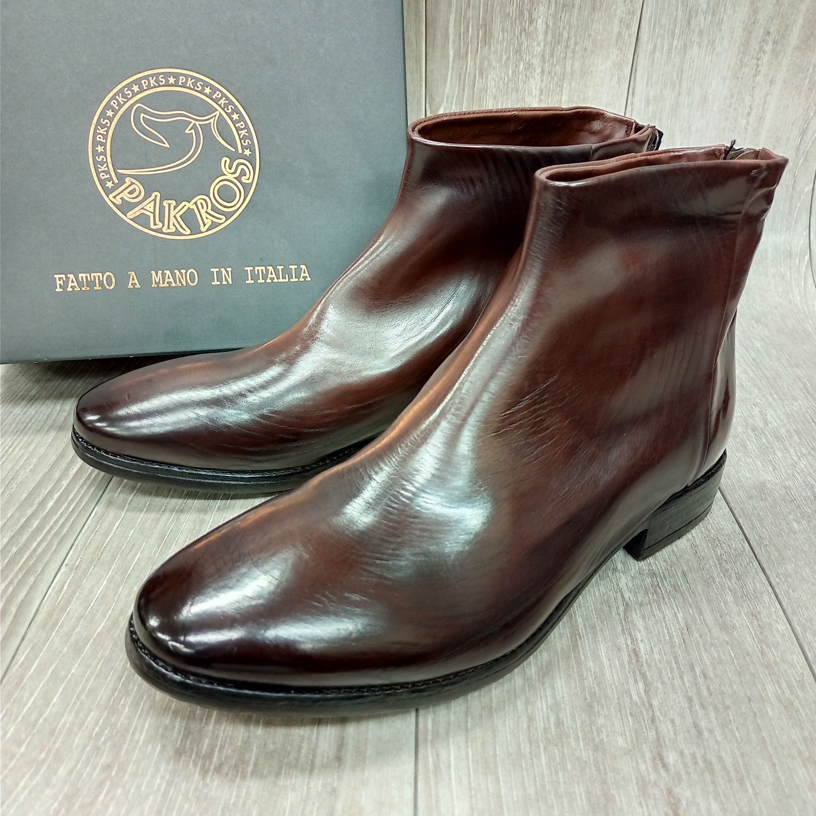 PAKROS◆バックジップブーツ◆サイズ41(25.5cm)◆ダークブラウン◆紳士革靴イタリア製