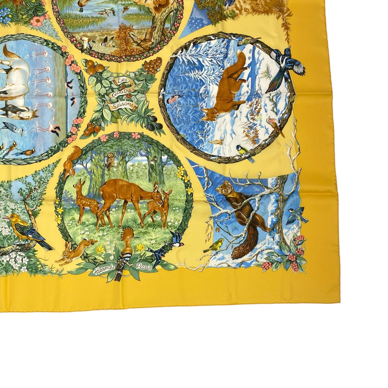 極美品 HERMES エルメス カレ90 LES QUATRE SAISONS 四季 ブラウン 