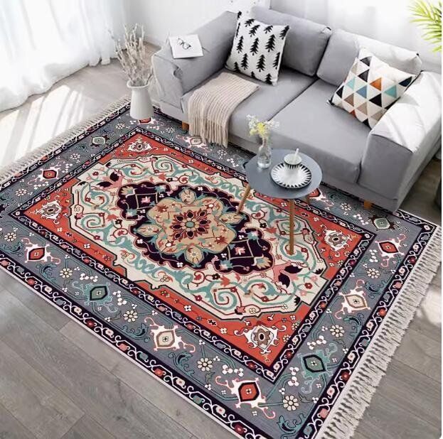 57×106 淡いミルクティー 神秘的ブルー トルコヴィンテージラグ 57×106