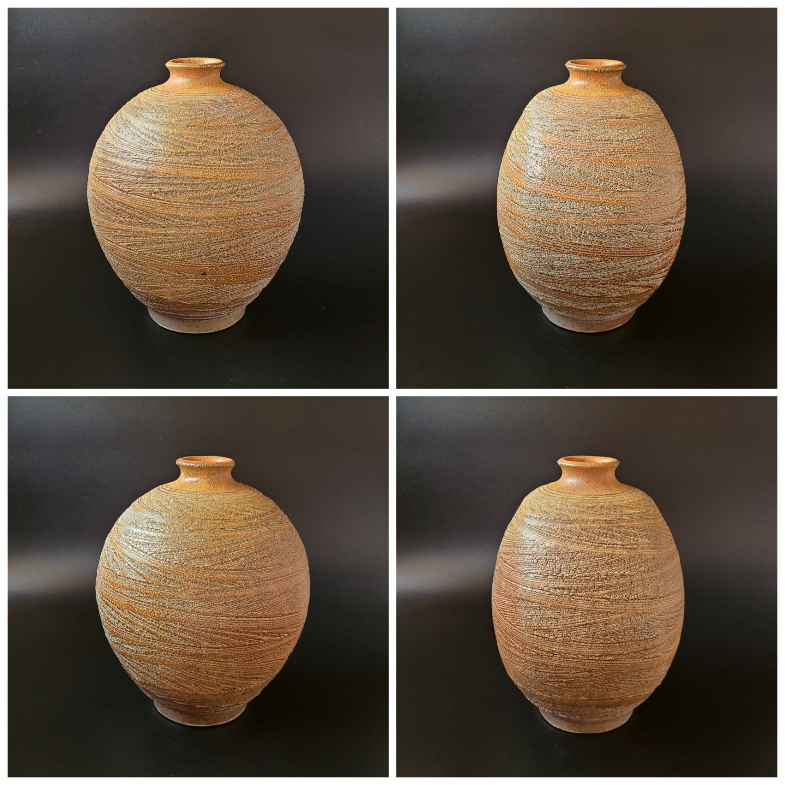 塩釉彩線紋扁壷松尾潤共箱武雄市現代陶芸飾壷花入花瓶花活け