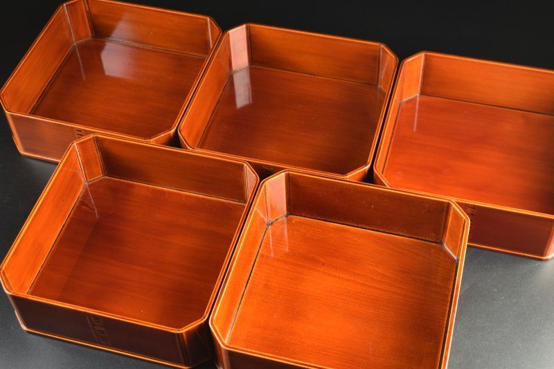 蔵A5563b 飛騨春慶塗 大徳寺 弁当箱 重箱 五客